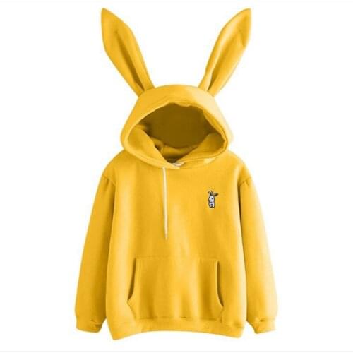 AECU 2020 Autumn Winter Women Hoodies Kawaii Rabbit Ears Fashion Hoody Casual Solid Color Warm Sweatshirt Hoodies for Women