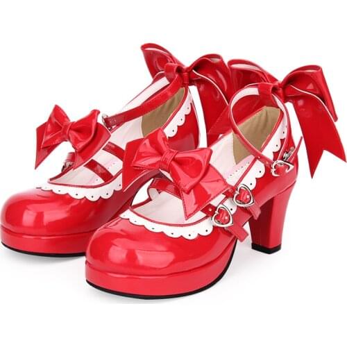 2021 New Japanese Style Lolita Shoes Women Girls Princess Shoes Sweet Heel Shoes w/Bowknot Anime Cosplay Shoes Euro Size 35-47