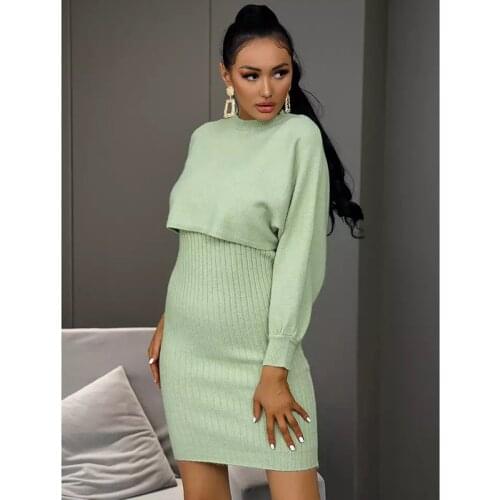 Women Knitting Pullover Skirt Two Piece Set Women Slim Fit Crop Tops Women Autumn Spring Elegant Outfits Women Dress Wholesale