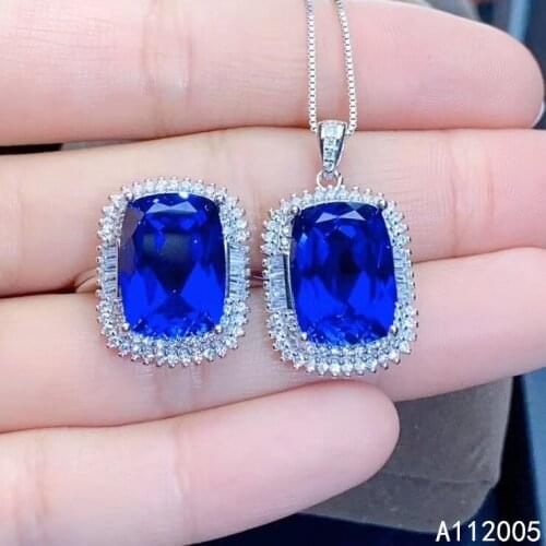 KJJEAXCMY Fine Jewelry 925 sterling silver inlaid natural gemstone sapphire female ring pendant set luxury supports test