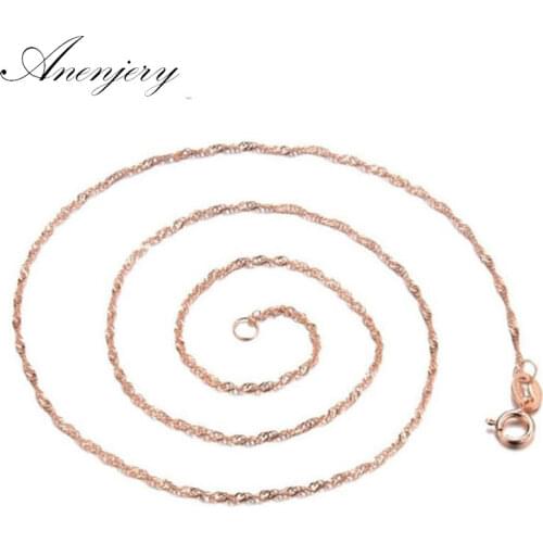 ANENJERY 925 Sterling Silver Water-wave Chain Necklace Rose Gold Color Women Jewelry kolye collares S-N14 (Diameter 1.8mm)