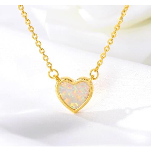 Opal Love Heart Necklace Clavicle Chain Elegant Retro Women Jewelry Sweet Surprise for Lover Birthday Gift Stainless Steel Chain