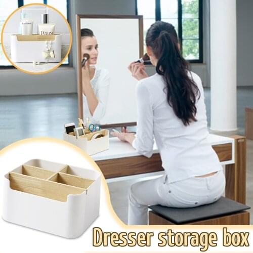 1pc Desktop Storage Box Cosmetics Organizing Office Plastic Shelves Sundries Box Simple Wooden Detachable Desktop Storage Box