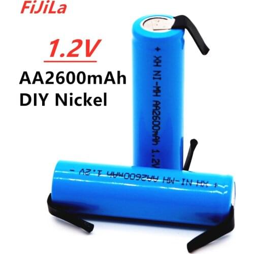 100% New original AA Rechargeable Battery 1.2 V 2600mah AA NiMH Battery with Solder Pins DIY Electric Razor toothbrush Toys