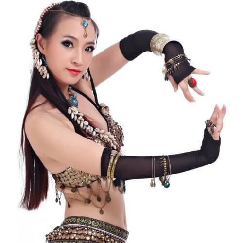 2018 Women Tribal Belly Dance Costume Gypsy Dance Accessories Black Lady Sexy Sleeve Mesh Sleeves Gypsy Jewelry