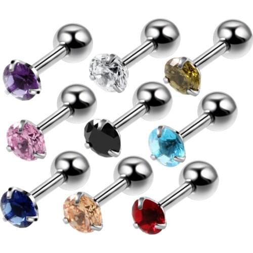 3pcs/lot Steel Orelha Cartilage Helix Tragus Barbell Earrings Round Shape Crystal Gem Labret Stud Earrings Piercing Jewelry 16G