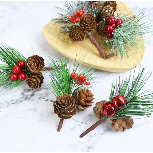 5pcs Faux Christmas Pinecone Berry Artificial Natural Pine Cones Red Berries Fall Garland Halloween Thanksgiving Xmas Tree Decor