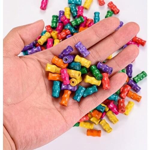 50/100/150pcs 15*8mm Wood Beads Colorful Bamboo Joint Shaped Loose Beads for Jewelry Making Handmade Bracelet Necklace Key Chain