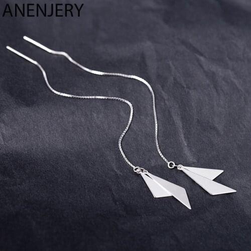 ANENJERY 925 Sterling Silver Geometric Triangle Long Dangle Earrings Ear Line Jewelry For Women Party Gifts S-E1099