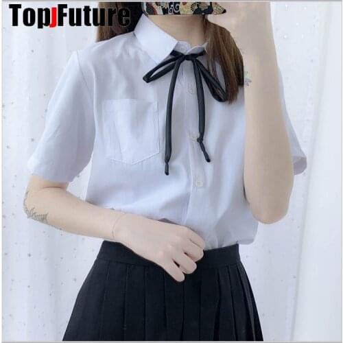 Long sleeve White Cotton Japanese Student Girls School Jk Uniform Top Large Middle High School Uniforms short Sleeve White Shirt