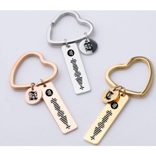 Spotify Scan Code + Letter Custom Keychain Boy Girl Women Men Gift Spotify Music Song Code Diy Keychain Stainless Steel Jewelry