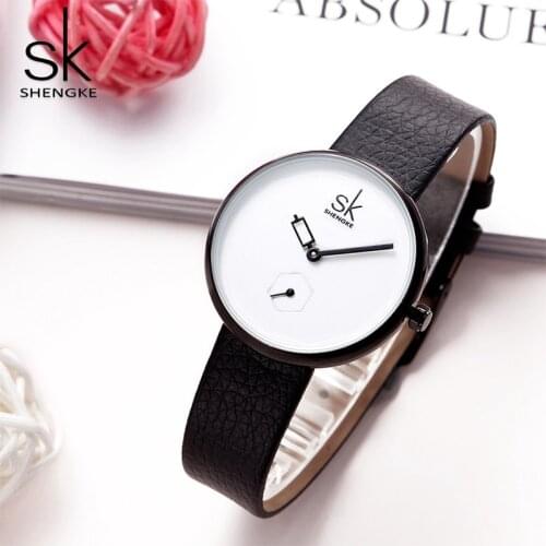 Shengke Creative Dial Watches Women Fashion Black Leather Ladies Quartz Watches Reloj Mujer 2021 SK Watches For Women #K0051