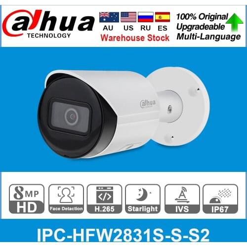 Dahua Original IPC-HFW2831S-S-S2 8MP 4K POE SD Card Slot H.265+ 30M IR IVS IP67 Starlight Mini Bullet Network IP Camera