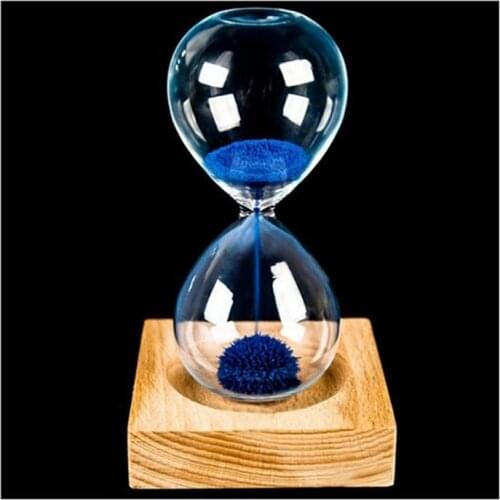 Wood Glass Iron Powder Sand Iron Flowering Magnetic Hourglass 13.5 * 5.5 CM Wooden Seat with Packaging Gifts Home Decor