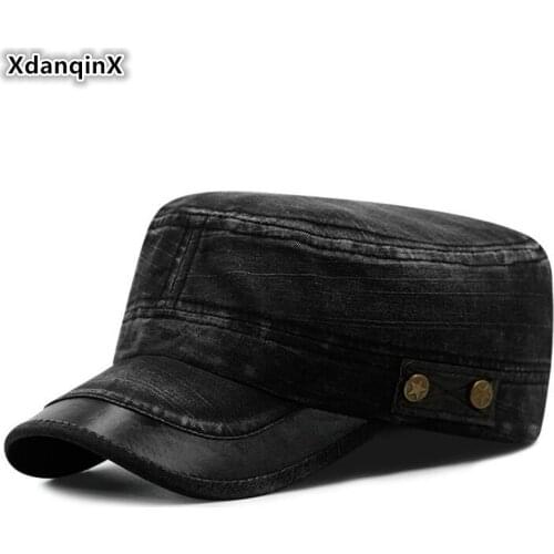 XdanqinX Mens Flat Hat Washed Denim Cotton Embroidery Military Hat Men Army Tongue Cap Adjustable Size Womens Brand Sports Cap
