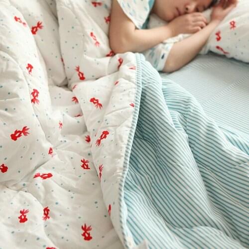 100% Cotton Japan Zakka Style 2 Pillow Case 1 Duvet Washes Cute Filling Bedding Sets Goldfish Printed Retro Bedclothes 3pcs