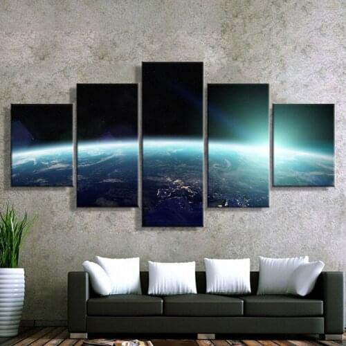 Modular Picture Wall Art Poster Canvas Painting 5 Panel Artwork Outer Space Scenery Framework Modern Living Room Decorative