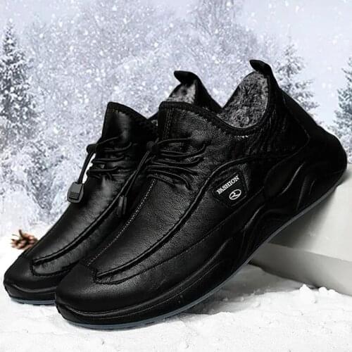 Winter Sneakers Men 2020 PU Leather Plush Warm Snow Boots Elastic Lace Non Slip Males Shoes Waterproof Outdoor Men Sports Shoes