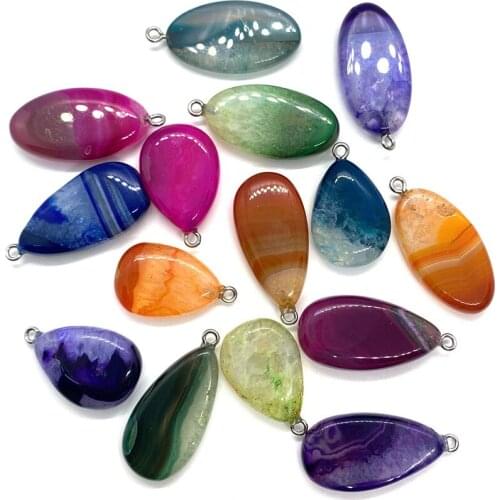 Natural Stone Spot Wholesale Color Drop-shaped Oval Striped Agate Necklace Pendant DIY Handmade Fashion Jewelry Accessories