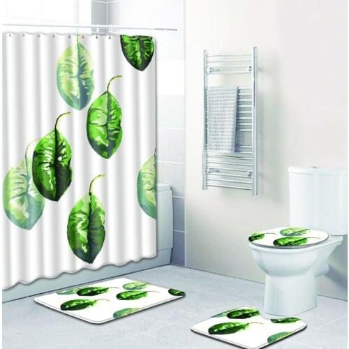 Natural Pattern/ Flower / Leaf Polyester Shower Curtains Washable High Quality Colorful curtains for bathroom shower with carpet
