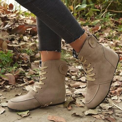 New 2021 Women Suede Leather Ankle Boots Casual Lace Up Winter Boots Comfortable Soft Rubber Solid Black Flat Shoes Female Boots