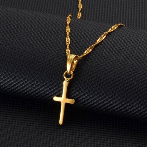 Anniyo Small Cross Pendant Necklaces Woman Girls Gold Color Mini Charm Christian Religious Ornaments Jewelry #080002