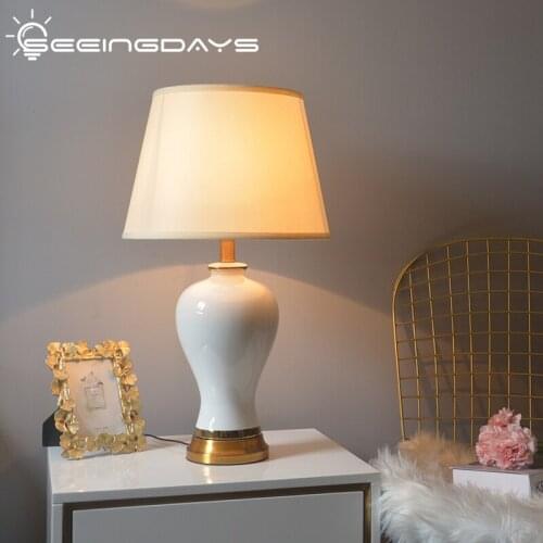 36x64CM Luxury Table Lamp Living Room American Bedroom Bedside Lamp European Simple Warm Wedding Golden Ceramic Table Lamp