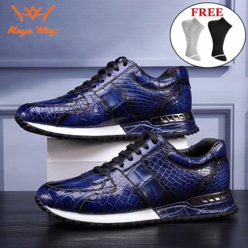 Luxury Sport Leather Lhoes Handmade High-end Crocodile Skin Sneakers For Men Blue Wine Green Colours