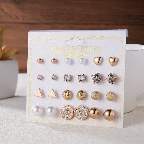 Earrings For Women Girls Twelve Pairs Of Earrings Crystal Pearl Earrings Set Womens Ladies Earrings Украшения 2021 Бижутерия