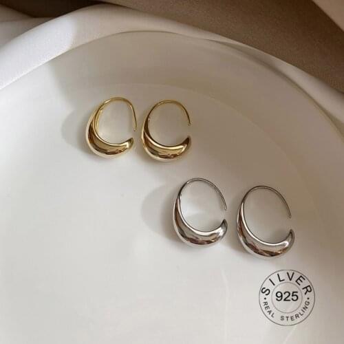 925 Sterling Silver Stud Earrings for Women French Trendy Gold Plated C Shape Earring Bride Jewelry Prevent Allergy