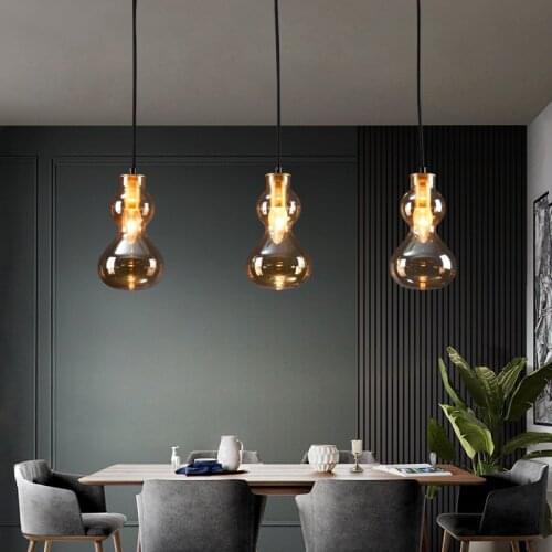 Modern Amber Glass Pendant Lights for Bedroom Nordic Kitchen Living Room Decoration Led Lamp Stair Bar Restaurant Light Fixture