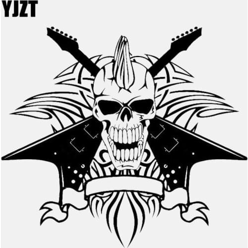 YJZT 15.7CM*14.2CM Skull Skeleton Punk Rock Guitar Music Vinyl Black/Silver Car Sticker C22-0717