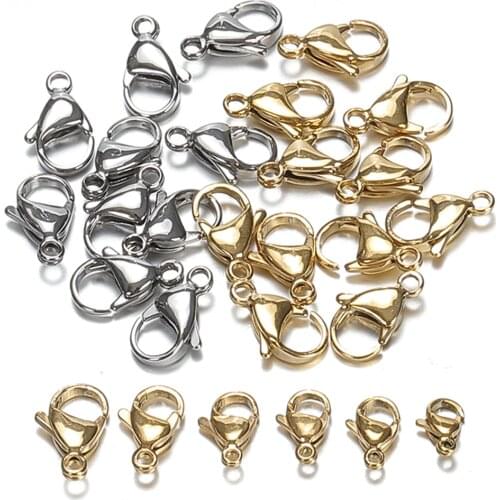 20pcs 9/10/12/15mm DIY Lobster Clasps Stainless Steel Jewelry Finding Clasp Hooks Necklace & Bracelet Chain Jewelry Components