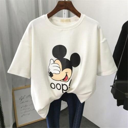 Disney T-Shirt Mickey Mouse Cartoon Print Women Casual TShirt Short Sleeve Streetwear O-Neck Pullover Harajuku Loose Tee Tops