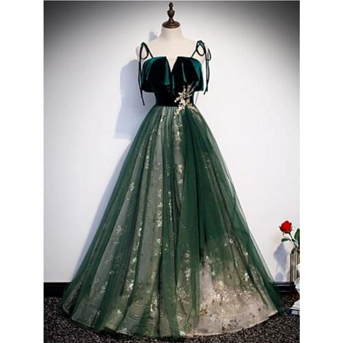 Evening Dress Vestidos De Festa Vestido Longo Para Casamento Evening Dresses Long Dress A-line Dark Green Evening Gowns 2020