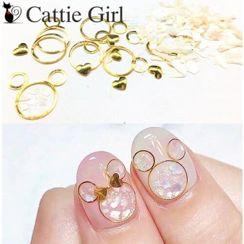 1 Box Mouse Shell Metal 3D Nail Decorations Zircon Diamond Nail Paillette Heart Accessories Manicure Japanese Design