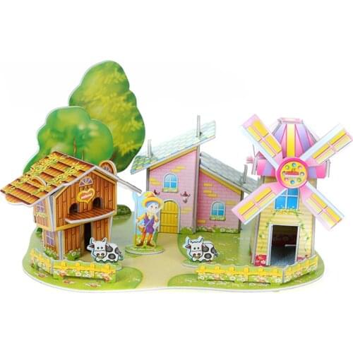 3D Puzzle Diy Games and Puzzles Model Building Safe Foam Animal Windmill Farm House Toys for Children