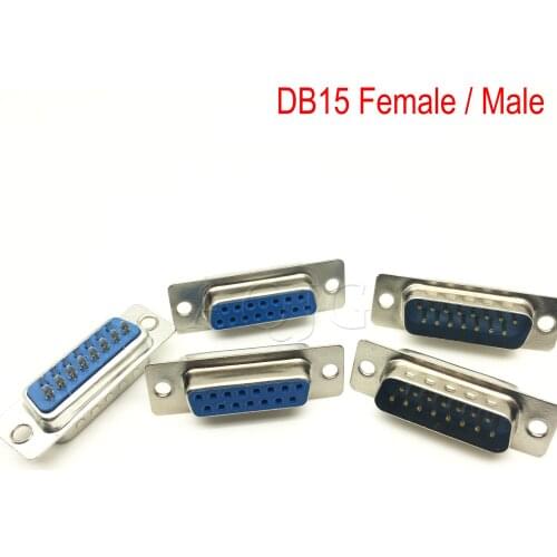 5Pcs DB15 Hole/Pin Female/Male Blue Welded Connector serial port socket DB D-SUB adapter 15 pin