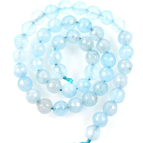 Natural Stone Beads Cut Surface Light Blue Marble Loose Beads for Jewelry Making Needlework DIY Bracelet Strand 4-12 MM