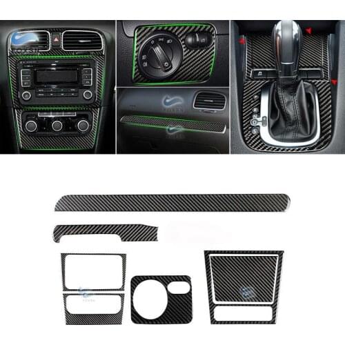 For VW Golf 6 MK6 Car Carbon Fiber Center Control Panel Air Vent Gear Shift Frame Headlight Switch Ashtray Box Cover Inner Trim