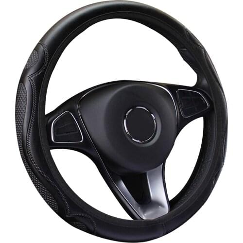 Auto Easy Fit Soft Grip Breathable PU Leather Heat Resistant Steering Wheel Cover Embossing Elastic Car Anti Slip Accessories