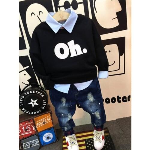 New Children Boys Autumn winter Warm Outerwear Sweatshirt + shirt + jeans boys Clothing Set Baby Kids Hoody Trousers Tracksuit