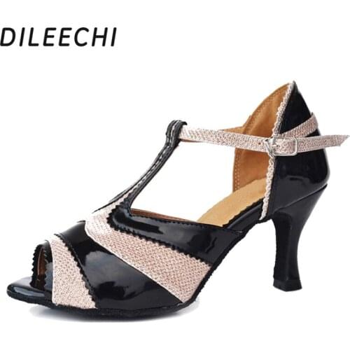 DILEECHI Womens Latin dance shoes adult high heel dance shoes soft outsole