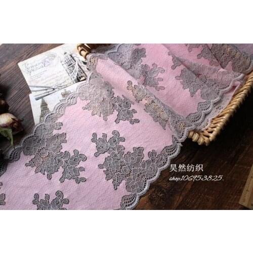 5 Meters Pink+Grey Elastic Lace Trim For DIY Clothing Accessories Sewing Appliques French Net Stretch Lace Fabric 22cm Width
