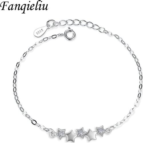 Fanqieliu O Chain Extend Star Charm Bracelet Woman Rhinestone Sterling 925 Silver Bracelets For Women FQL20354