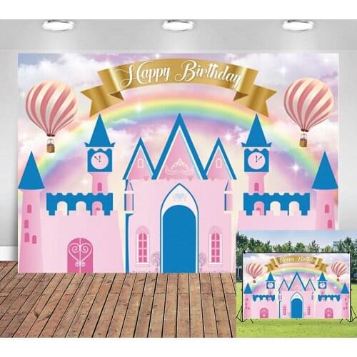 Backdrop for Photography Princess Pink Castle Flower Child Happy Birthday Party Portrait Photo Background Photocall Studio Prop
