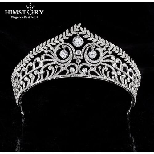 Himstory European Royal Zirconia Princess Caroline Tiara Crown Wedding Crystal Queens Headband Princess for Bride