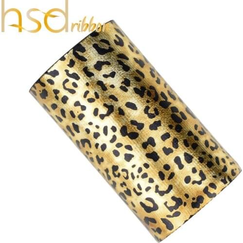 Hsdribbon 75mm 3inch Soild Leopard print Foil on grosgrain ribbon 50Yards/Roll