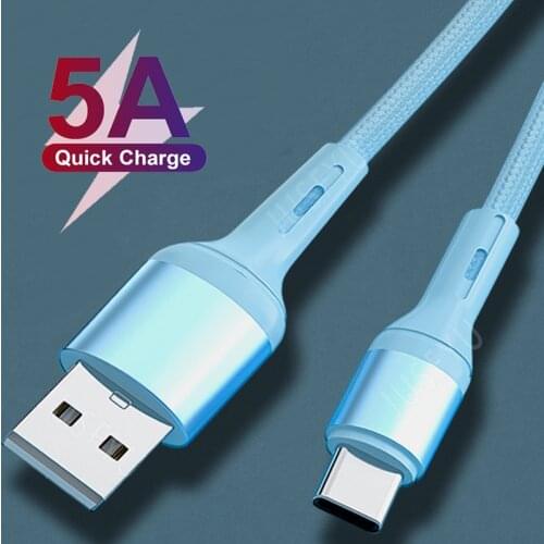 5A Micro USB Type C Quick Charger Cable Mobile Phone Charge Wire Data Sync Nylon Cord For iPhone 12 11 Pro Max Xiaomi 11 Huawei