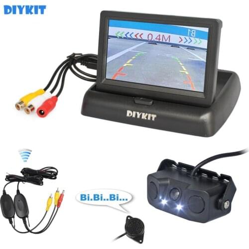 DIYKIT Wireless 4.3" Car Reversing Camera Kit Back Up Car Monitor Parking Radar Sensor 2 in 1 Car Camera Video Parking System